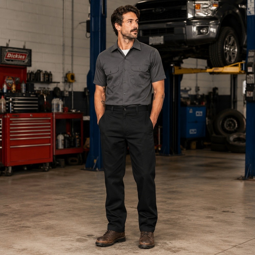 Genuine Dickies Mens Work Pants 32x30 Black Flat Front Straight Leg Poly Cotton